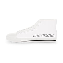 Load image into Gallery viewer, High Top Sneakers — Minimal White Canvas Men’s Shoes with Blue Wave Accent