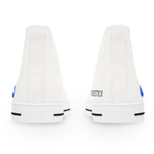 Load image into Gallery viewer, High Top Sneakers — Minimal White Canvas Women's Shoes with Blue Wave Accent