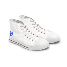 Load image into Gallery viewer, High Top Sneakers — Minimal White Canvas Women's Shoes with Blue Wave Accent