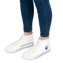 Load image into Gallery viewer, High Top Sneakers — Minimal White Canvas Women's Shoes with Blue Wave Accent