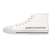 Load image into Gallery viewer, High Top Sneakers — Minimal White Canvas Women's Shoes with Blue Wave Accent