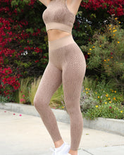 Load image into Gallery viewer, Wild Luxe Seamless Python Pattern Leggings &amp; Sports Bra Set- Coffee
